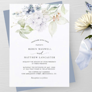 Elegant Dusty Blue Watercolor Floral Wedding Einladung