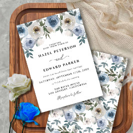 Elegant Dusty Blue Watercolor Floral Wedding Einladung