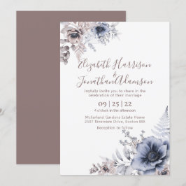 Elegant Dusty Blue Watercolor Floral Wedding Einladung