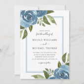 Elegant Dusty Blue Watercolor Floral Wedding Einladung (Vorderseite)
