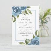 Elegant Dusty Blue Watercolor Floral Wedding Einladung (Stehend Vorderseite)