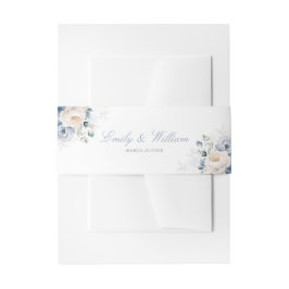 Elegant Dusty Blue Watercolor Floral Wedding Einladungsbanderole