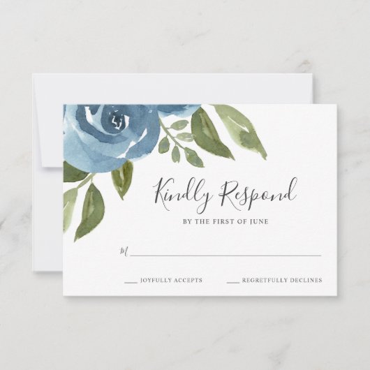 Elegant Dusty Blue Watercolor Floral Wedding RSVP Karte (Vorderseite)