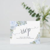 Elegant Dusty Blue Watercolor Floral Wedding RSVP Postkarte (Stehend Vorderseite)