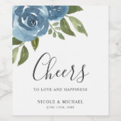 Elegant Dusty Blue Watercolor Floral Wedding Weinetikett (Einzelnes Label)