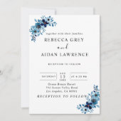 elegant dusty Blue watercolor flower bouquet Einladung (Vorderseite)