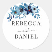 elegant dusty Blue watercolor flower bouquet Runder Aufkleber (Vorderseite)