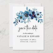 elegant dusty Blue watercolor flower bouquet Save The Date (Vorderseite)