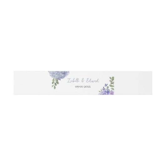 Elegant Dusty Blue Watercolor Hydrangeas Wedding Einladungsbanderole (Flach)