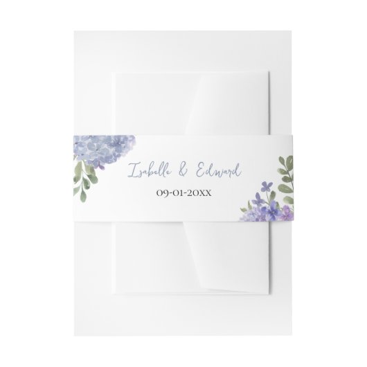 Elegant Dusty Blue Watercolor Hydrangeas Wedding Einladungsbanderole (Vorderseite Beispiel)