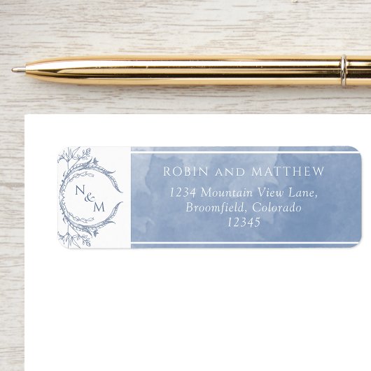 Elegant Dusty Blue Watercolor, Monogram Wedding L
