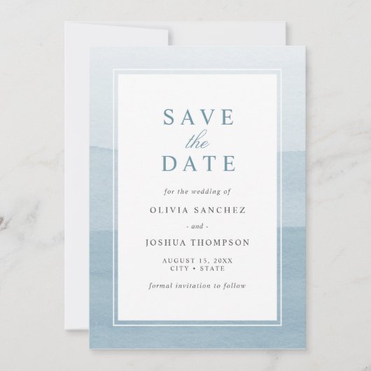 Elegant Dusty Blue Watercolor Ombre Save the Date (Vorderseite)