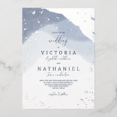 Elegant Dusty Blue Watercolor Wedding Silver Folieneinladung (Vorderseite)