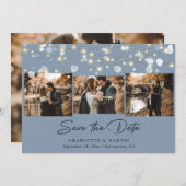 Elegant Dusty Blue Wedding 4 Foto Save the Date (Vorne/Hinten)