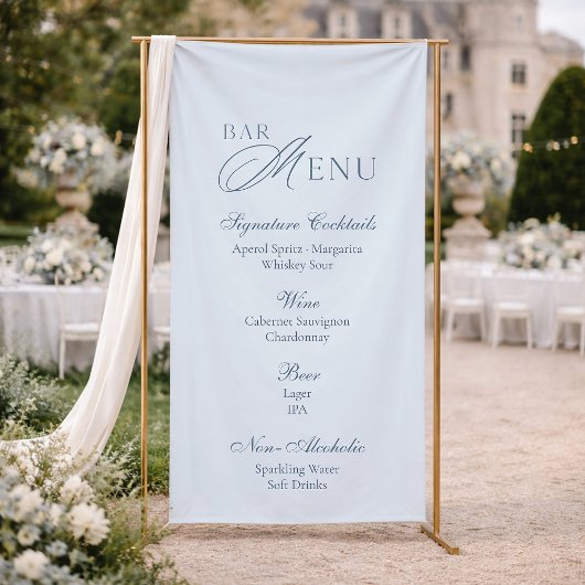 Elegant Dusty Blue Wedding Bar Menu Banner