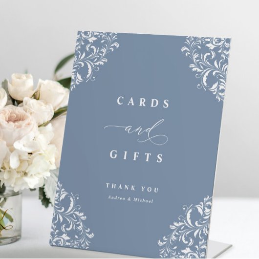 Elegant Dusty Blue Wedding Cards & Gifts Sockelschild