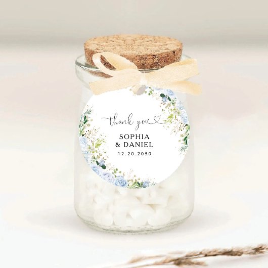 Elegant Dusty Blue Wedding Classic Round Sticker