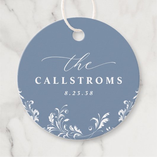 Elegant Dusty Blue Wedding Classy Round Geschenkanhänger (Vorderseite)