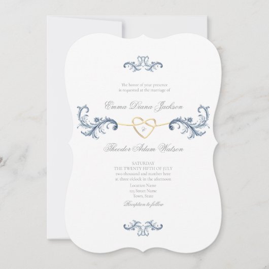 Elegant Dusty Blue Wedding Einladung mit QR Code (Vorderseite)
