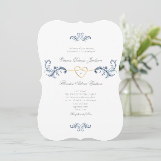 Elegant Dusty Blue Wedding Einladung mit QR Code (Stehend Vorderseite)