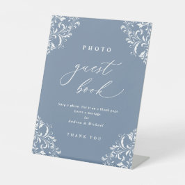 Elegant Dusty Blue Wedding Foto Guest Book Sign Sockelschild
