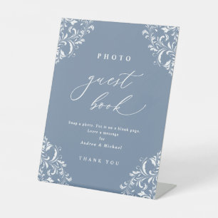Elegant Dusty Blue Wedding Foto Guest Book Sign Sockelschild
