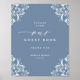 Elegant Dusty Blue Wedding Guest Book Sign Poster