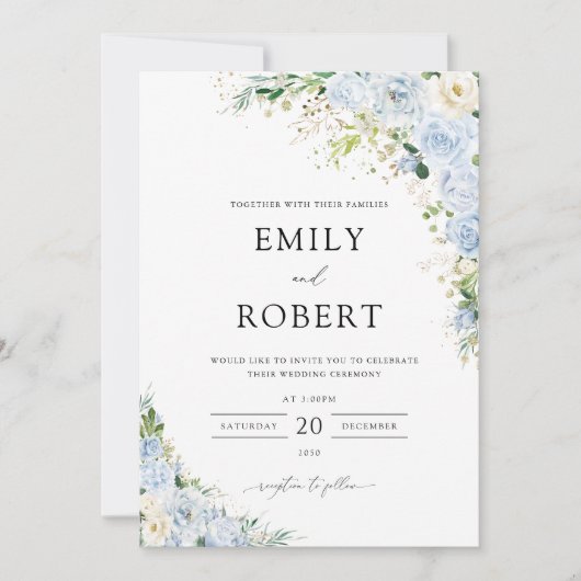 Elegant Dusty Blue Wedding Invitation Einladung (Vorderseite)