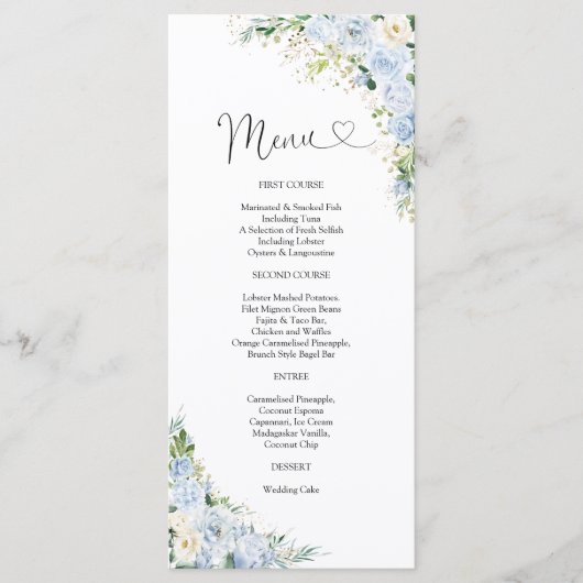 Elegant Dusty Blue Wedding Menu Menükarte (Vorderseite)