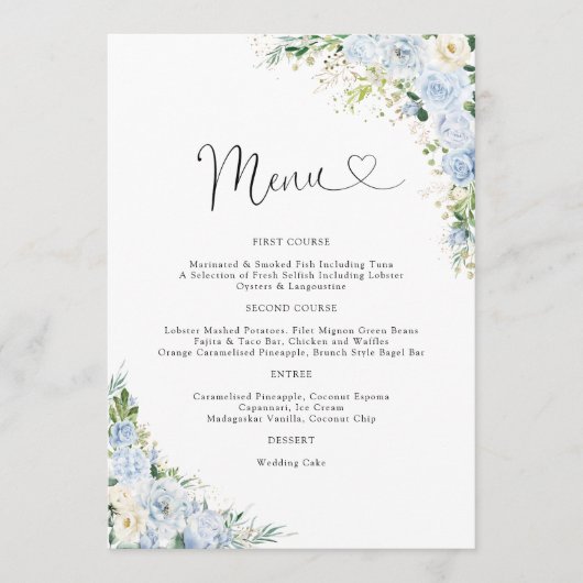 Elegant Dusty Blue Wedding Menu Menükarte (Vorderseite)