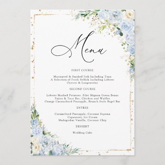 Elegant Dusty Blue Wedding Menu Menükarte (Vorderseite)