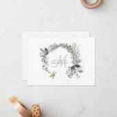 Elegant Dusty Blue Wedding Monogram Mitteilungskarte (Vorderseite/Rückseite Beispiel)