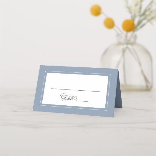elegant | Dusty Blue Wedding Name and Tischnummer Platzkarte (Vorderseite)