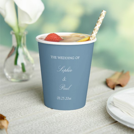 Elegant Dusty Blue Wedding Paper Cups Pappbecher (In Situ)