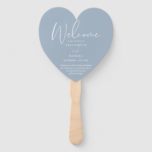 Elegant Dusty Blue Wedding Program Heart Fächer (Vorderseite)