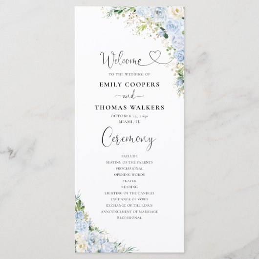 Elegant Dusty Blue Wedding Program Programm (Vorderseite)