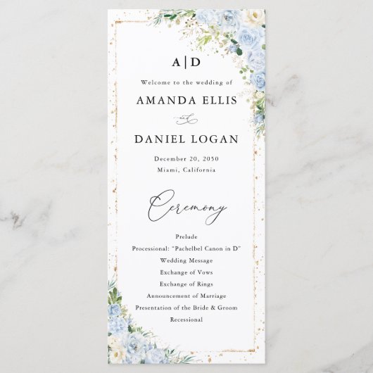 Elegant Dusty Blue Wedding Program Programm (Vorderseite)