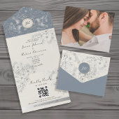 Elegant Dusty Blue Wedding QR Code All In One Einladung