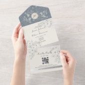 Elegant Dusty Blue Wedding QR Code All In One Einladung (Abreißen)