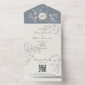 Elegant Dusty Blue Wedding QR Code All In One Einladung (Innen Boden)