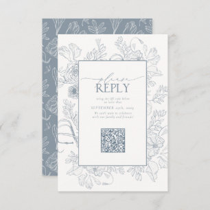 Elegant Dusty Blue Wedding QR Code Bitte beantwort RSVP Karte
