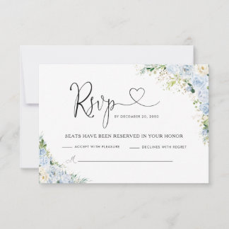 Elegant Dusty Blue Wedding RSVP Card