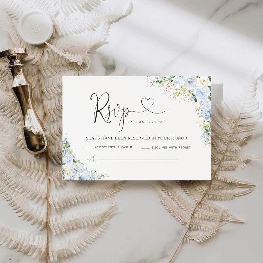 Elegant Dusty Blue Wedding RSVP Card