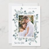 Elegant Dusty Blue Wedding Save The Date (Vorderseite)