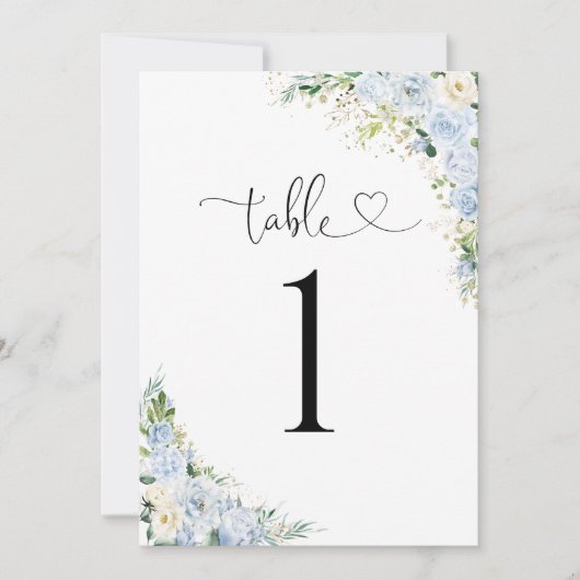 Elegant Dusty Blue Wedding Table Number Card (Vorderseite)