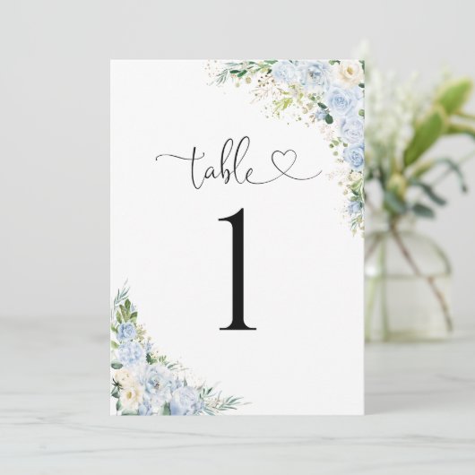 Elegant Dusty Blue Wedding Table Number Card (Stehend Vorderseite)