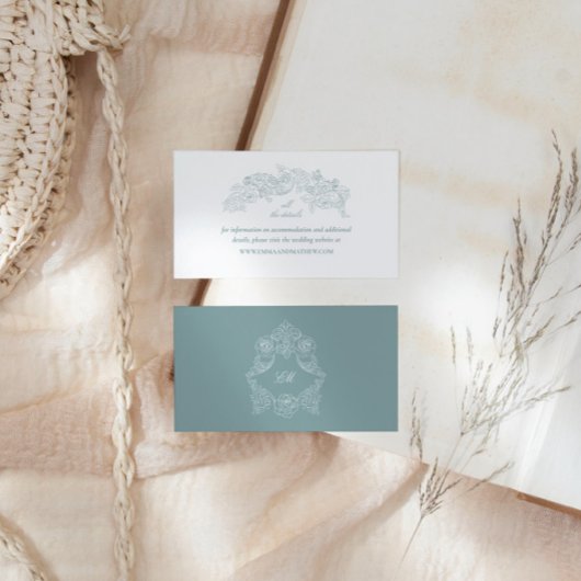 Elegant Dusty Blue Wedding Website Begleitkarte