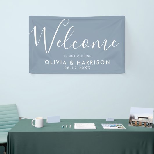 Elegant Dusty Blue Wedding Welcome Sign Banner (Messeveranstaltung)