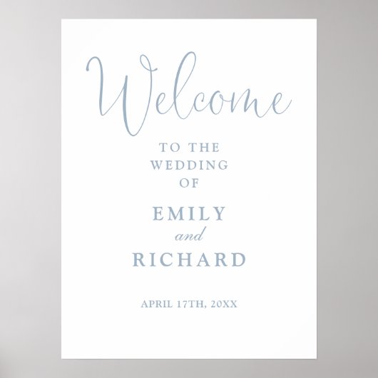 Elegant Dusty Blue Wedding Welcome Sign Poster (Vorne)
