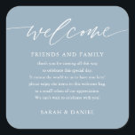 Elegant Dusty Blue Wedding Willkommensgeschenk Beu Quadratischer Aufkleber<br><div class="desc">Elegant Dusty Blue Wedding Willkommensgeschenk Beutel Sticker</div>